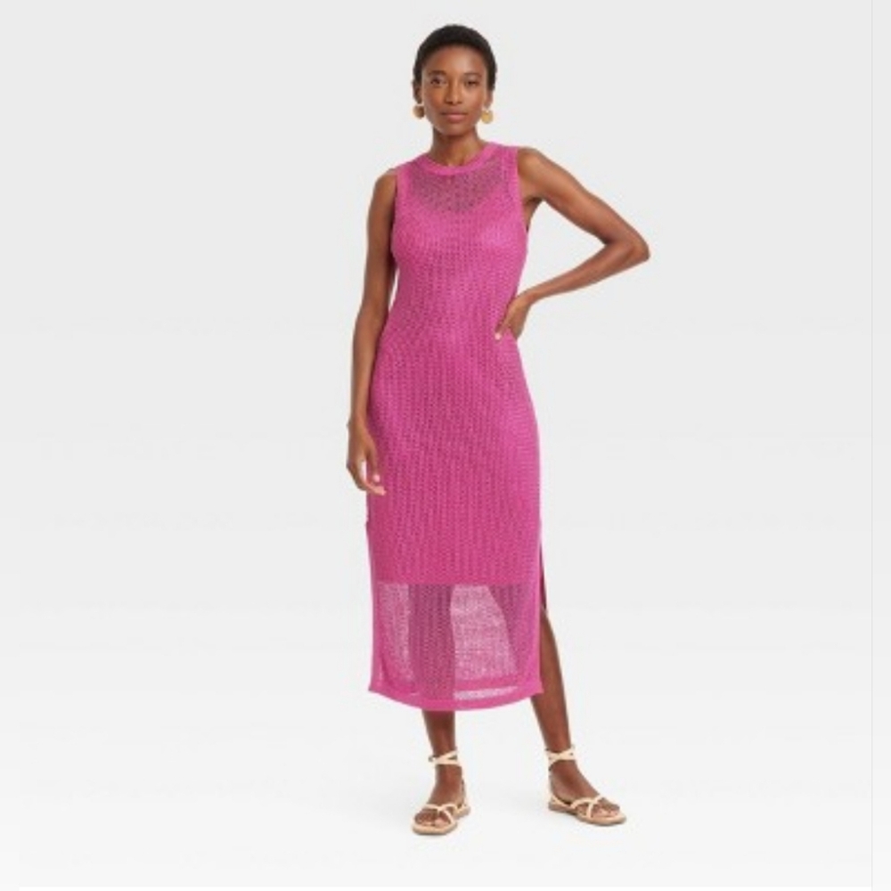 *Women's Openwork Midi Tank Dress, A New Day, Pink, Sz S🔥
